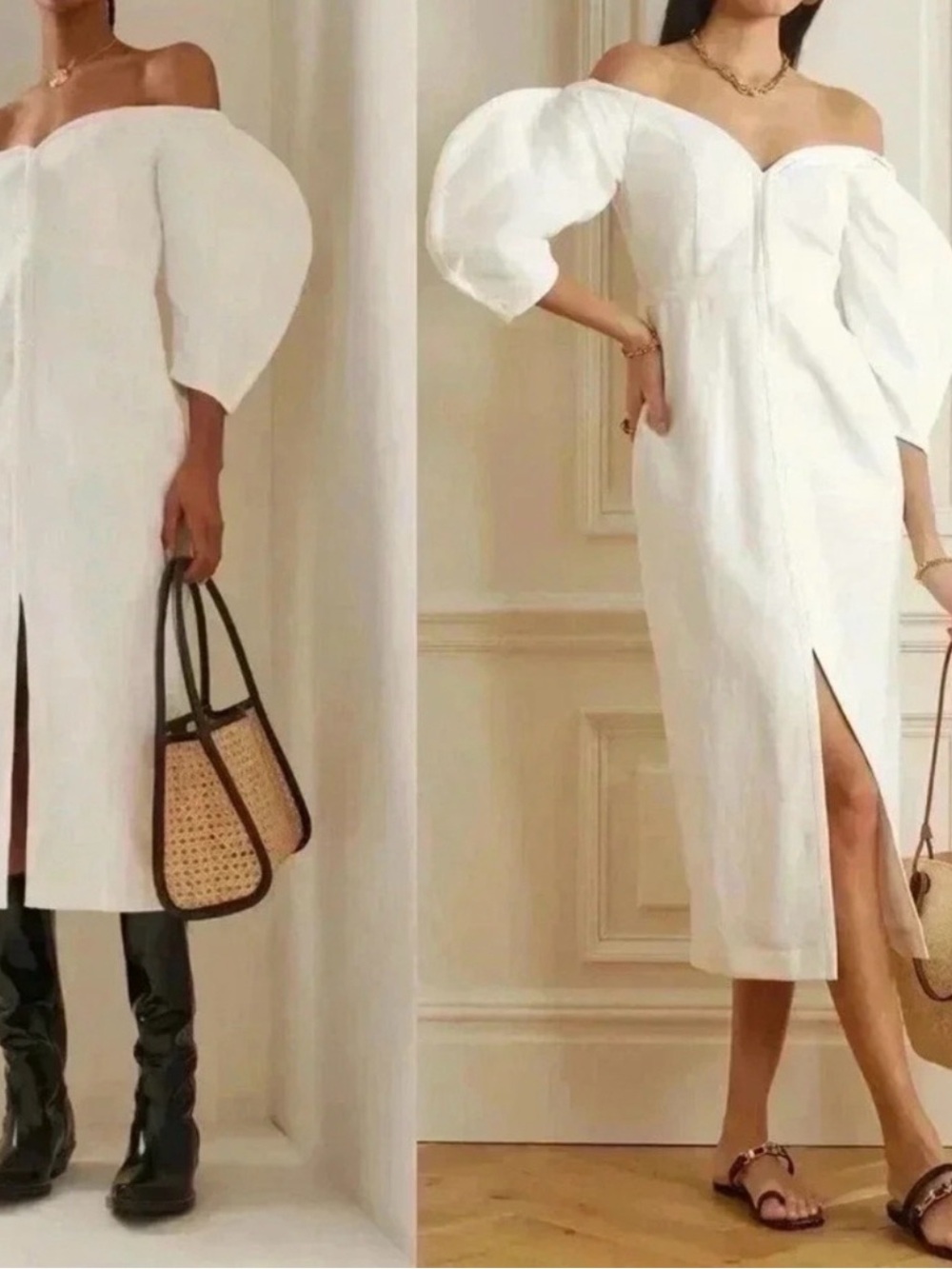 Mara Hoffman White Off-Shoulder Puff-Sleeve Midi Dress